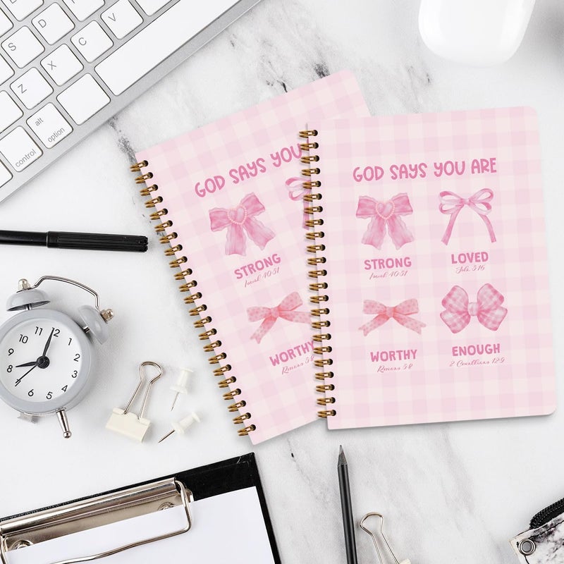 CQM 2 Packs Pink Bow Bible Spiral Notebook College Ruled Trendy Notebook Journal Preppy Coquette Christian Gifts for Women Teen Girls Note Books Journals for Writing Journaling Notebooks Office Supplies - Image 4